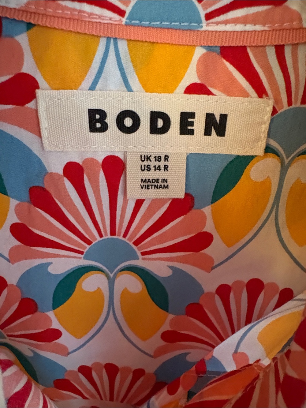 Boden Floral Button-Up Shirt in White, Yellow, Red, Teal      Worn once. Perfect - Picture 2 of 5